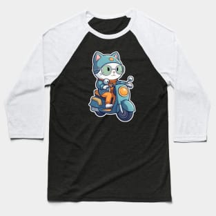 Kawaii cat riding scooter Baseball T-Shirt